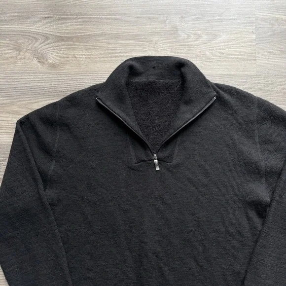 Woolpower Ullfrotte Sweater Mens Large Black 1/4 Zip 400 Wool Mid Layer Sweden - Picture 2 of 9